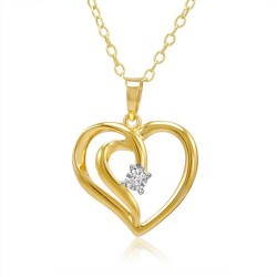 Diamond Solitaire Heart Pendant in 14K Gold Plated Sterling Silver