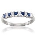 14k White Gold Princess-cut Diamond & Blue Sapphire Bridal Wedding Band Ring (1/2 cttw, H-I, I1)