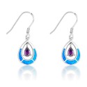 Sterling Silver Blue Opal and CZ Teardrop Dangle Earrings