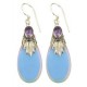 Opal Amethyst Sterling Silver Earrings - Balinese Dangle Drop Earrings - Opalite Opal Glass Set with Purple Amethyst